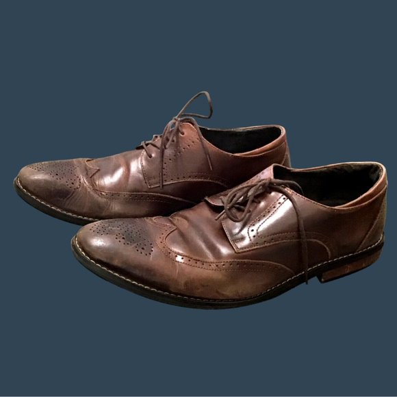 OXFORDS COGNAC BROWN LEATHER MENS DRESS SHOES SIZE12 - Picture 1 of 8